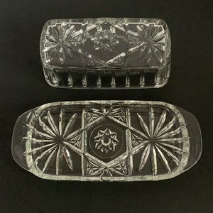 VTG Anchor Hocking Prescut Star Burst Butter Dish Glass With Lid Glass Clear
